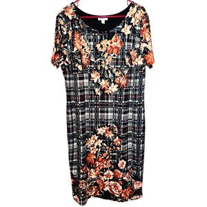 Floral & Plaid Short-Sleeve A-Line Dress XL Made In Vietnam
